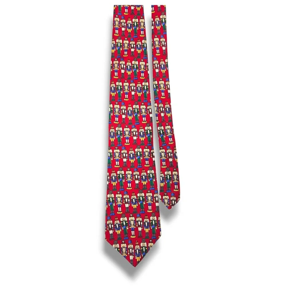 UNICEF Vintage Silk Necktie Nutcracker Christmas Red Holiday Charity Made USA OS